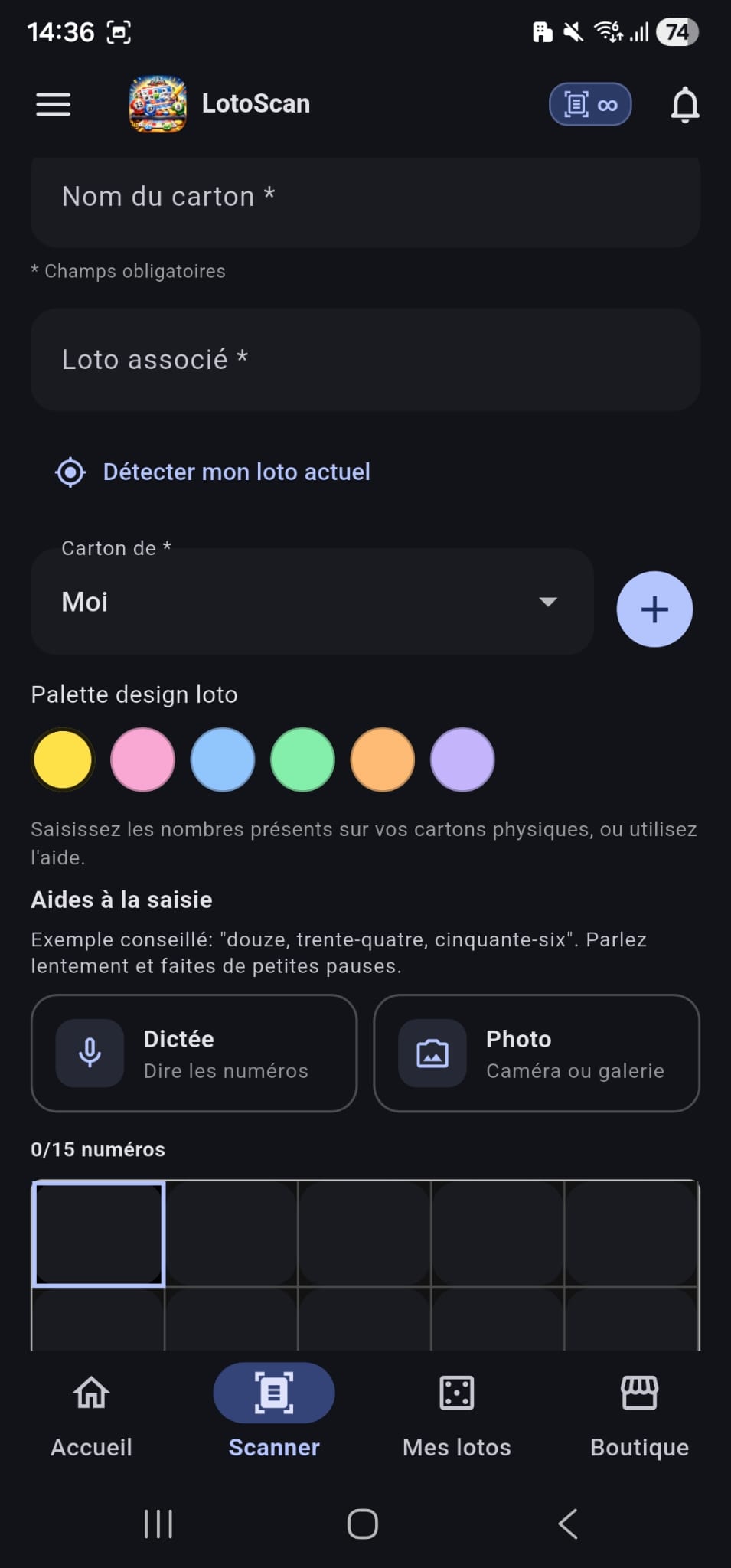 Deuxième capture de l’application LotoScan