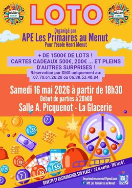 Image du loto Loto - Organisé APE les Primaires au Menut - École Henri Menut la Glacerie