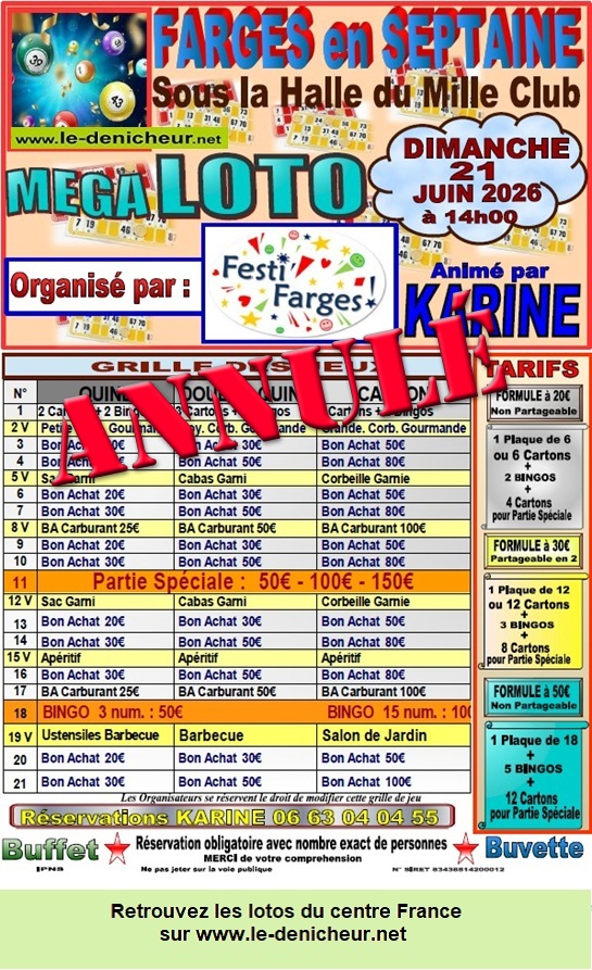 Affiche du loto Loto de Festi Farges * * * Annulé * * *