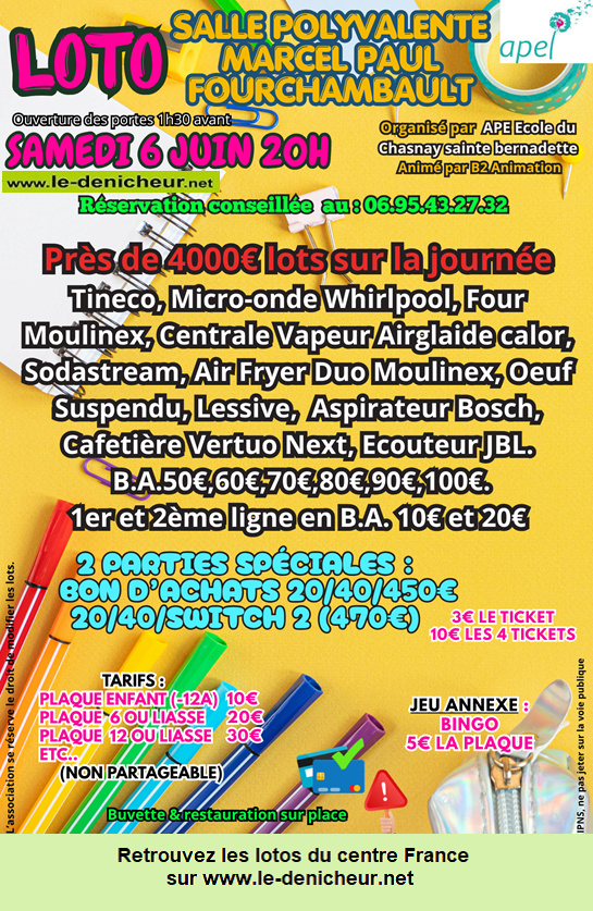 Affiche du loto Loto de l'APE Ecole du Chasnay Ste-Bernadette °