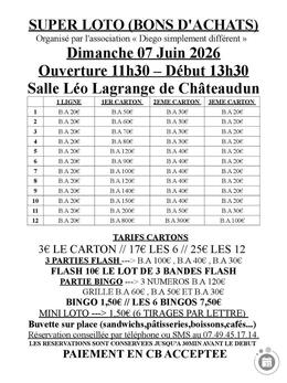 Affiche du loto Super loto de l’association Diego Simplement Différent