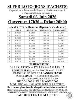 Affiche du loto Super loto de l’association Diego Simplement Différent