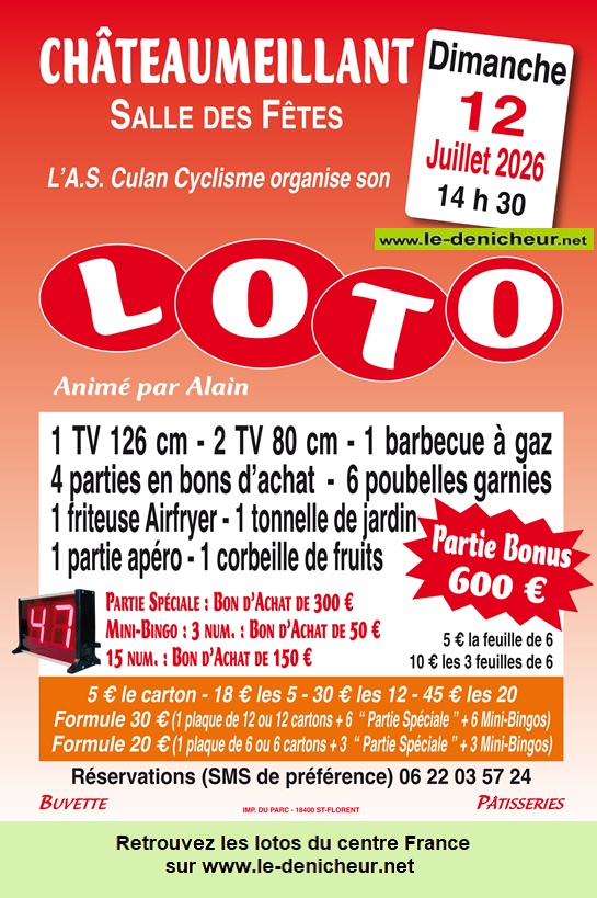 Affiche du loto Loto de l'AS Culan Cyclisme *