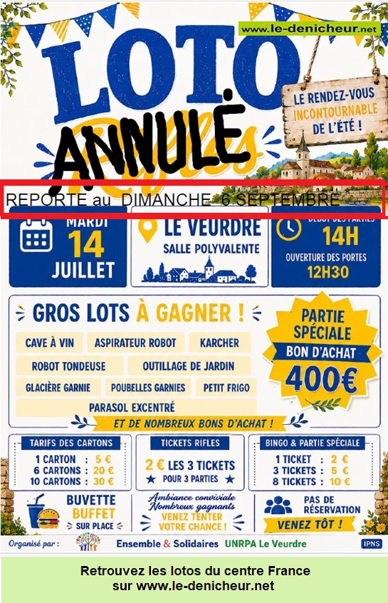 Affiche du loto Loto de L'UNRPA ° ° Annulé ° ° Reporté au 6 septembre