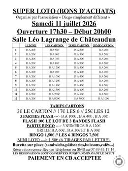 Affiche du loto Super loto de l’association Diego Simplement Différent