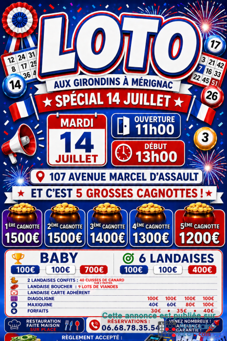 Affiche du loto TRÈS GROS LOTO DE FOLIE À 13h salle climatisée