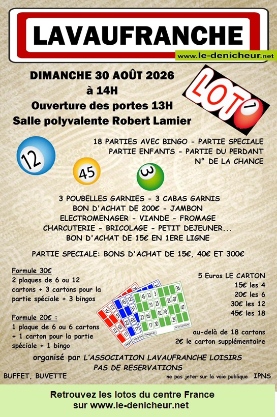 Affiche du loto Loto de Lavaufranche Loisirs .
