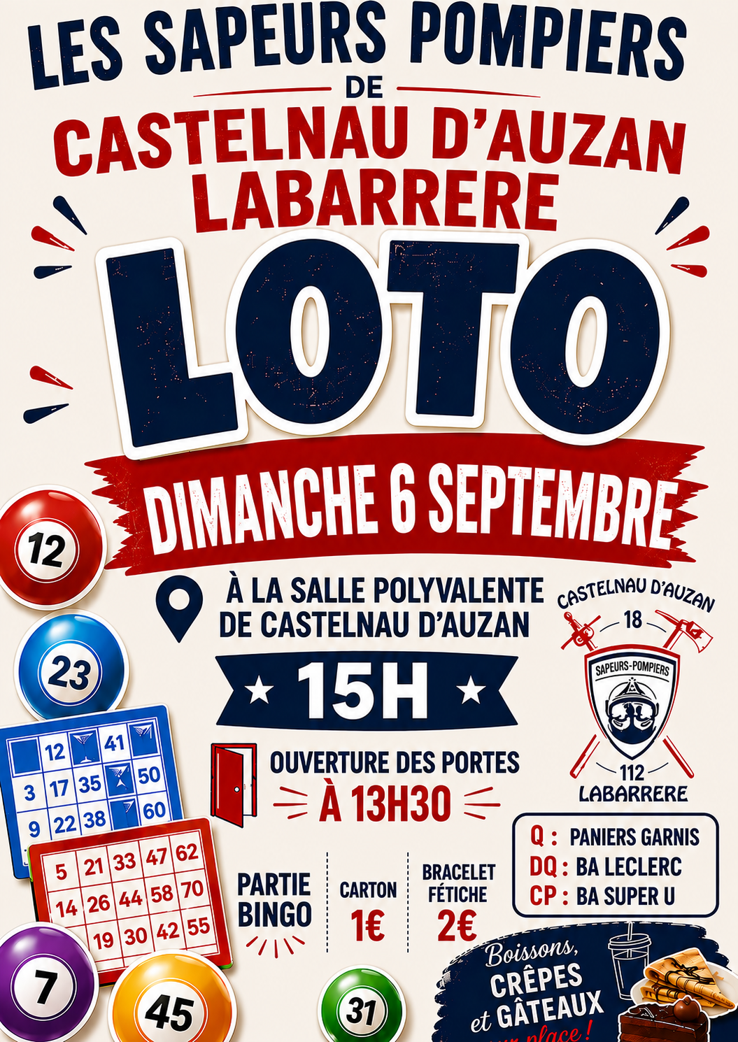 Affiche du loto Loto des Sapeurs Pompiers de Castelnau d'Auzan Labarrère