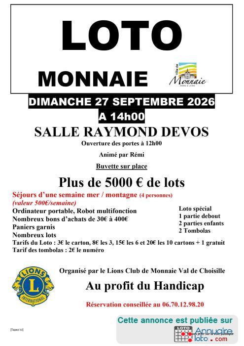 Image du loto Loto du Lions Club de Monnaie Val de Choisille