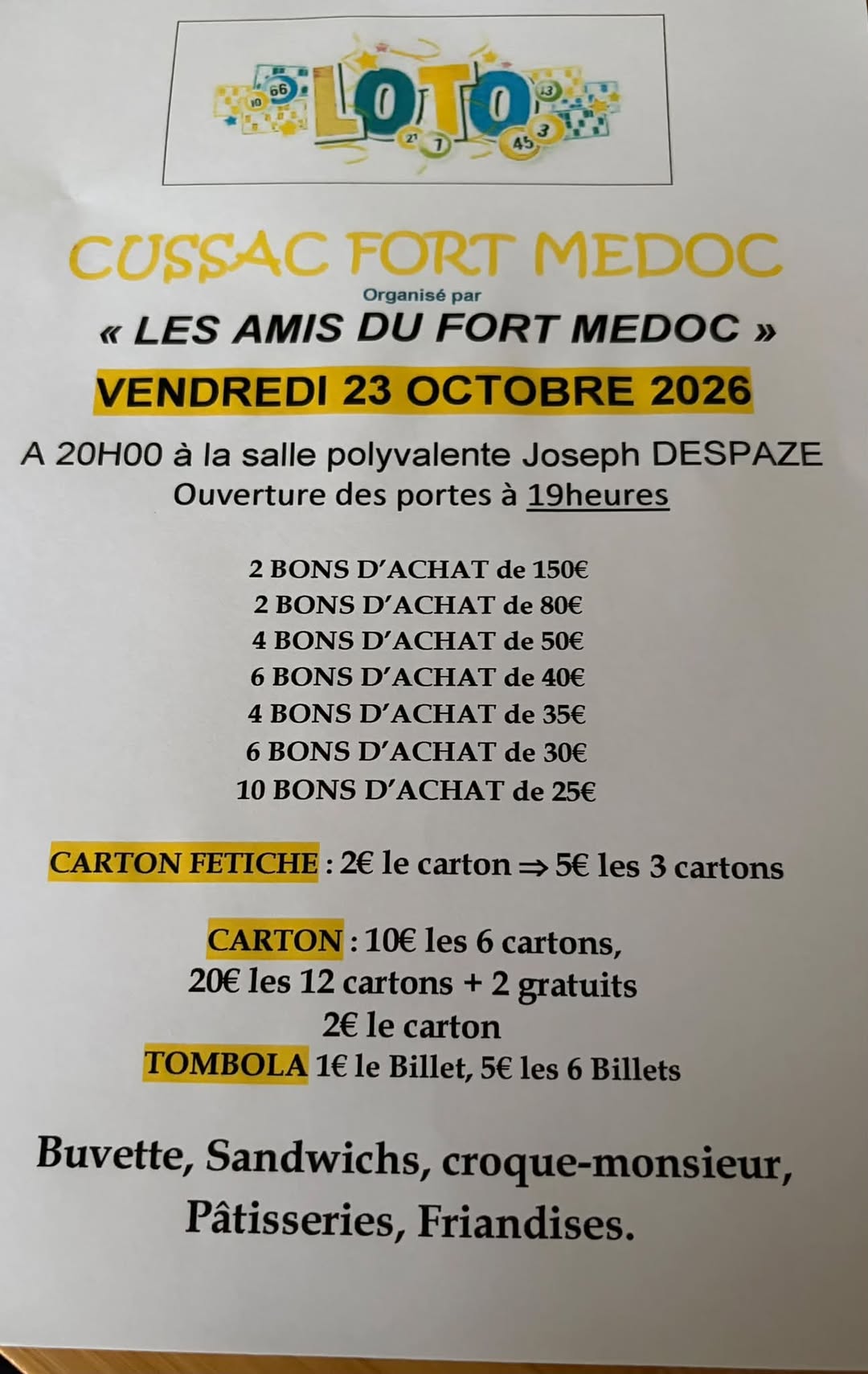 Affiche du loto Cussac Fort Médoc