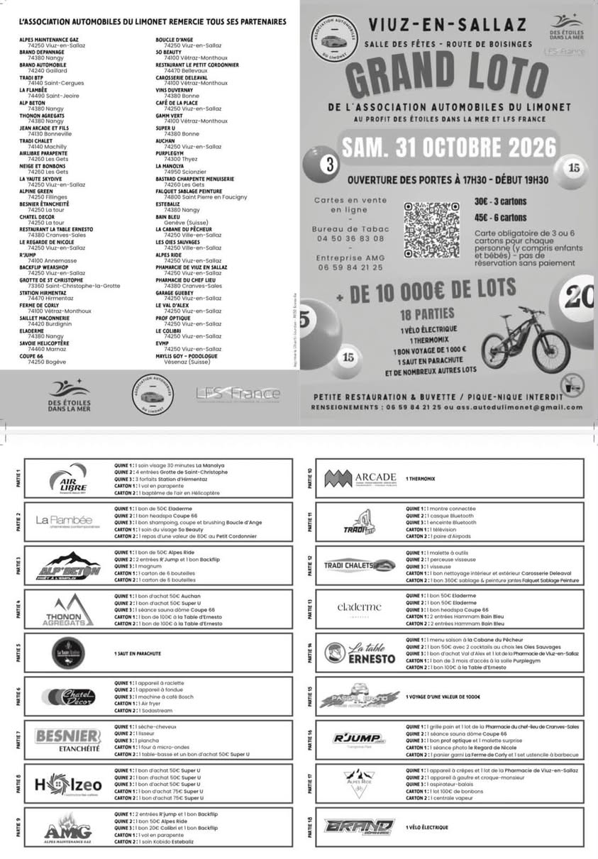 Affiche du loto Loto ASSOCIATION AUTOMOBILES DU LIMONET à Viuz-en-Sallaz