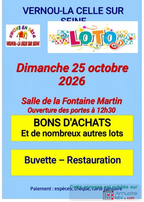 Affiche du loto Loto VIVONS EN TÊTE VERNOU-LA CELLE SUR SEINE à Vernou-la-Celle-sur-Seine