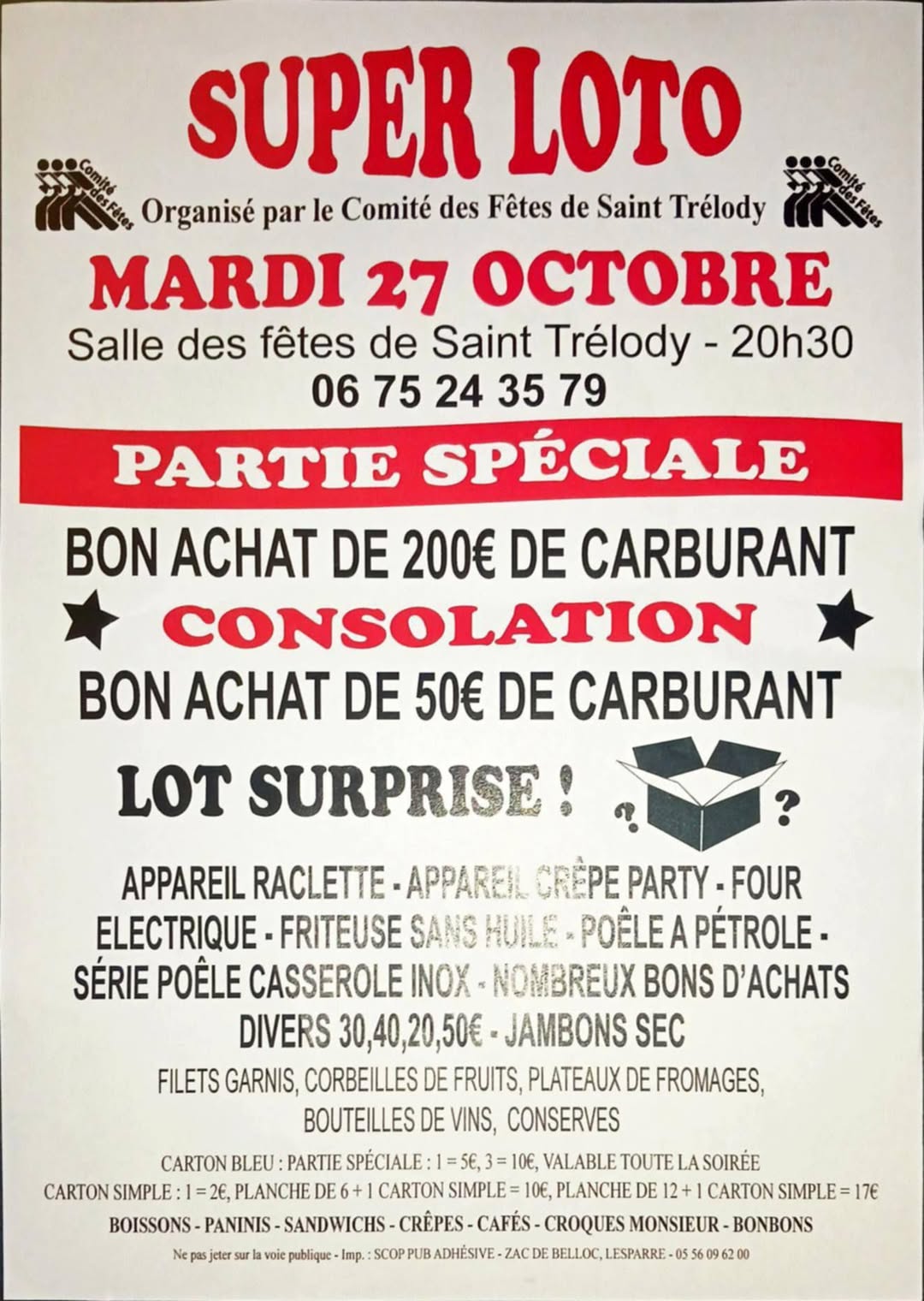 Affiche du loto Loto Comité des Fêtes de Saint Trélody à Le Saint