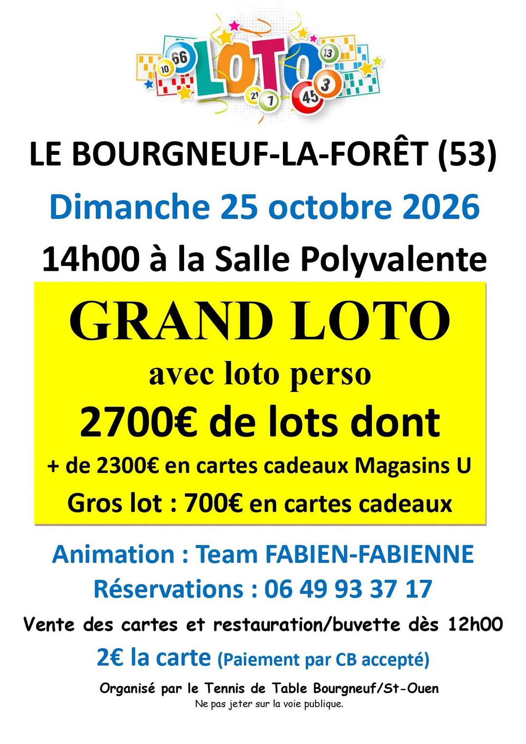 Affiche du loto Loto Tennis de Table Bourgneuf/St-Ouen à Le Bourgneuf-la-Forêt