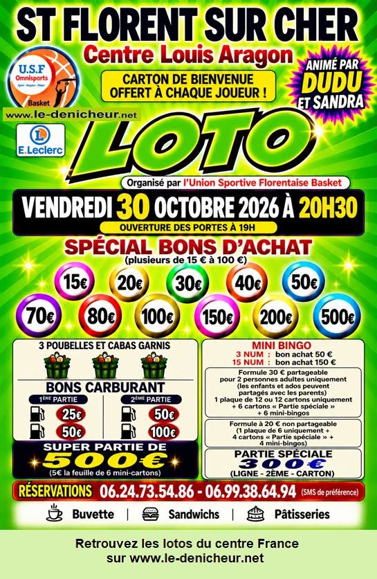 Affiche du loto Loto Union Sportive Florentaise Basket à Saint-Florent-sur-Cher
