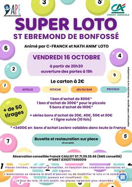 Affiche du loto SUPER LOTO ORGANISE PAR APE ST EBREMOND