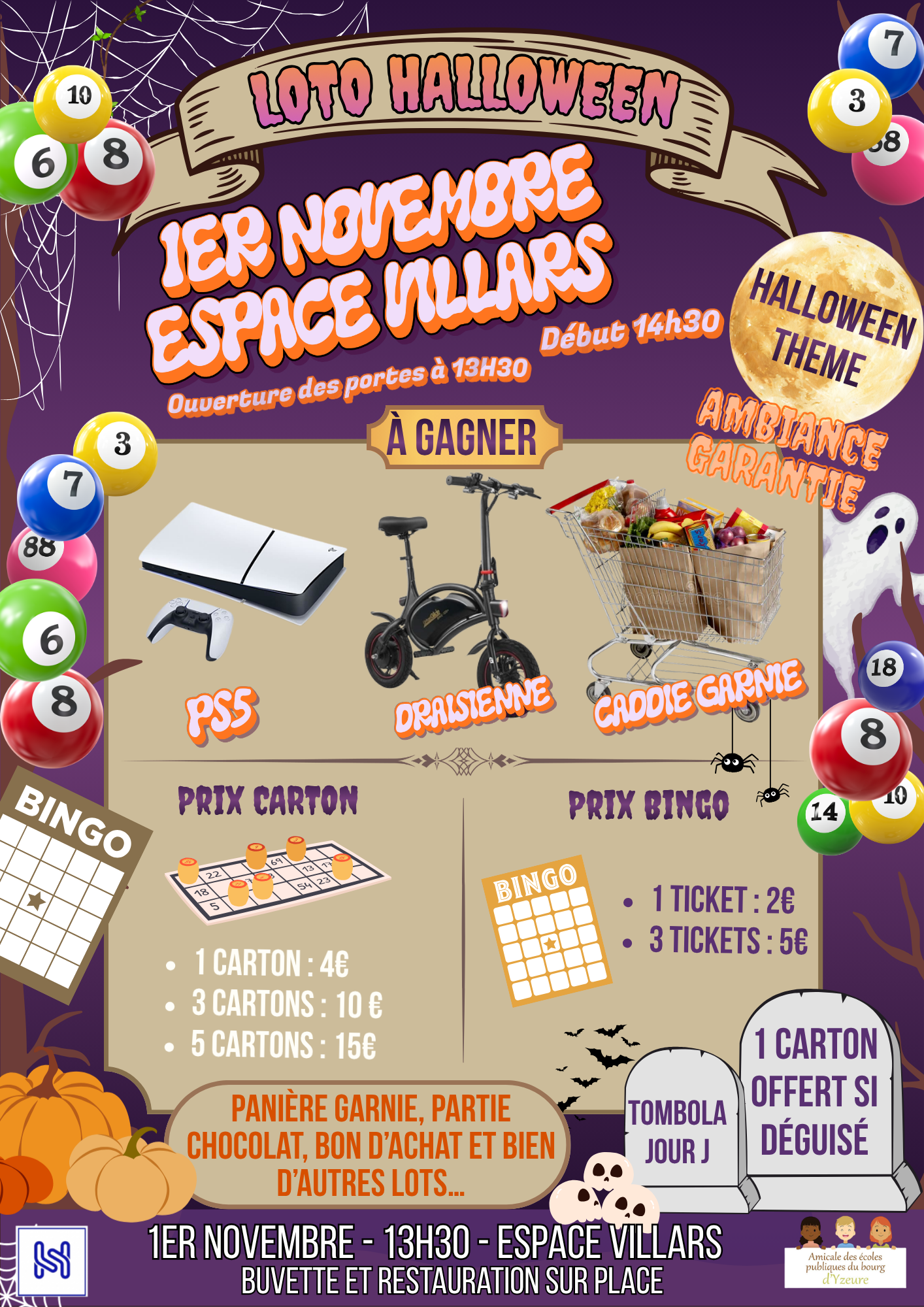 Affiche du loto Grand Loto d'Halloween - Association Synaptic- Hub & Amicale des écoles publiques du bourg d'Yzeure
