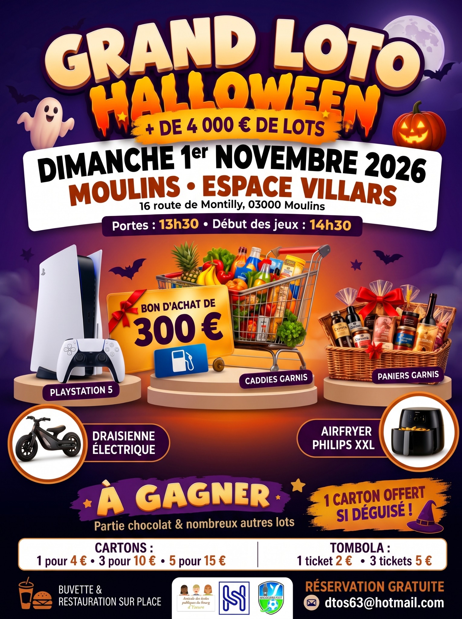Affiche du loto Grand Loto d'Halloween - Association Synaptic- Hub & Amicale des écoles publiques du bourg d'Yzeure