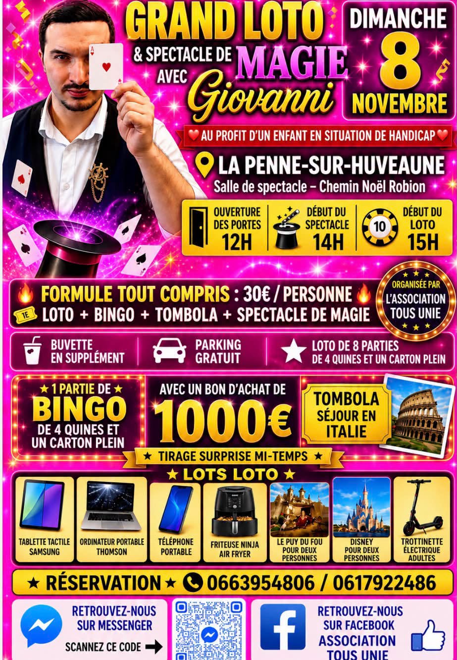 Affiche du loto GRAND LOTO & SPECTACLE DE MAGIE AVEC Giovanni