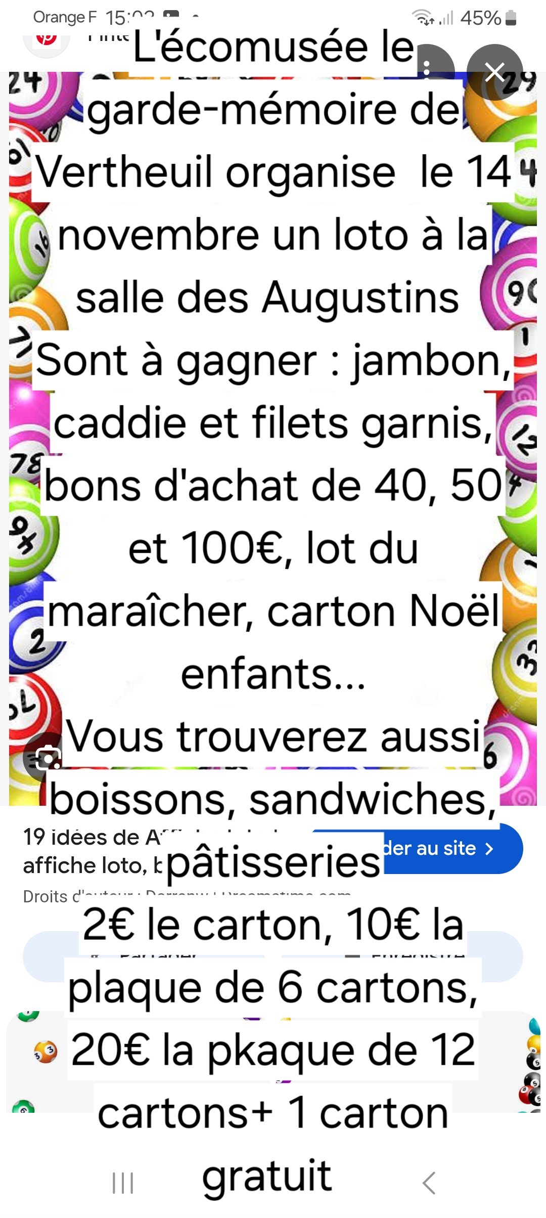 Affiche du loto L'écomusée le garde-mémoire de Vertheuil organise le 14 novembre un loto à la salle des Augustins