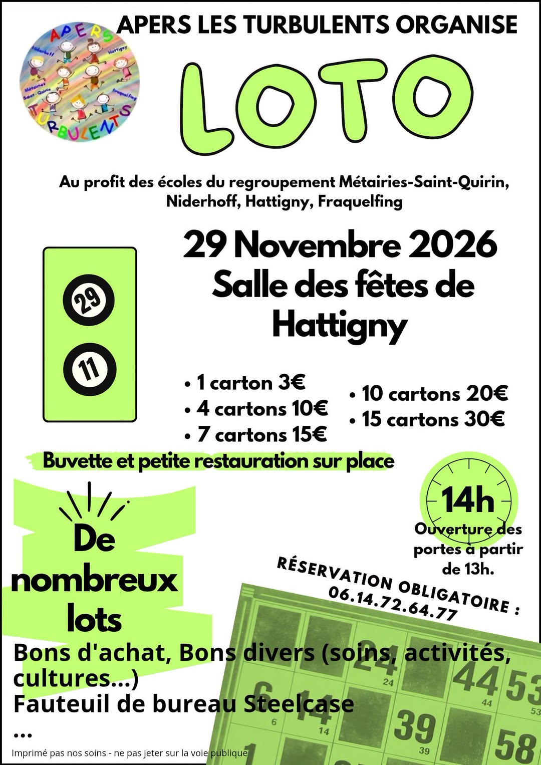 Affiche du loto Loto APERS LES TURBULENTS à Hattigny