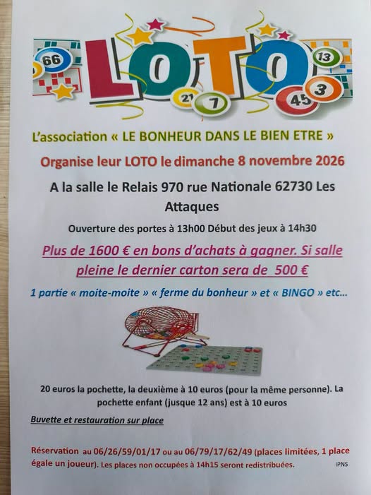 Affiche du loto Loto L'association « LE BONHEUR DANS LE BIEN ETRE » à Les Attaques
