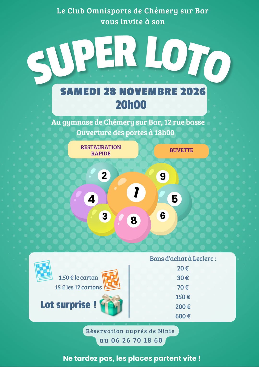 Affiche du loto Loto à Chémery le samedi 28 novembre