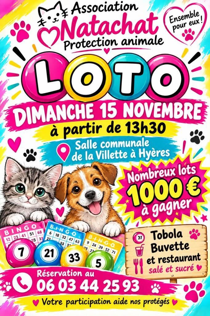 Affiche du loto Loto Association Natachat Protection animale à Hyères