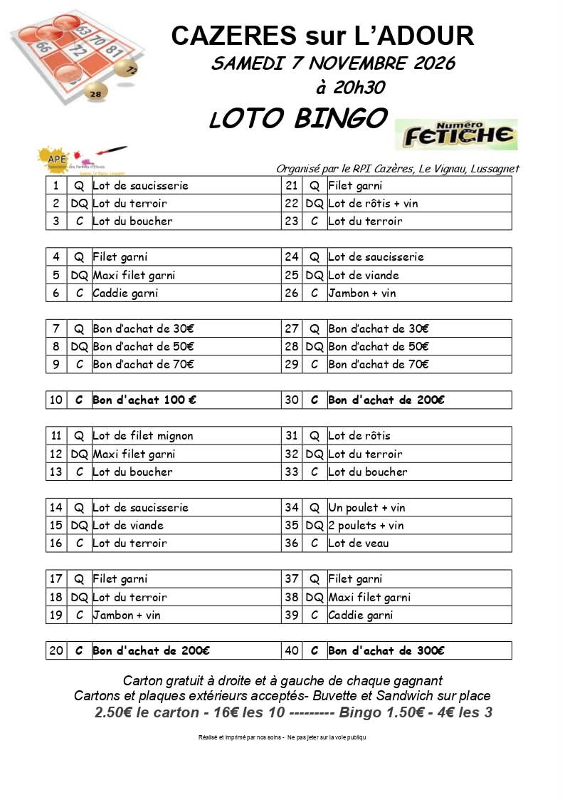 Affiche du loto LOTO BINGO