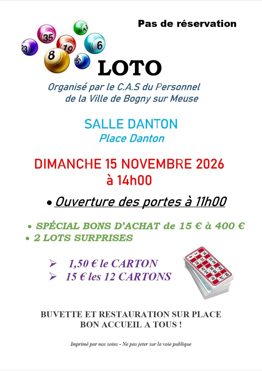 Affiche du loto Loto C.A.S du Personnel de la Ville de Bogny sur Meuse à Bogny-sur-Meuse