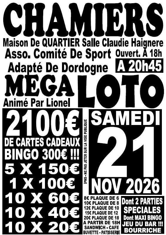 Affiche du loto Loto — Comité de sport Adapté de la Dordogne — Coulounieix-Chamiers