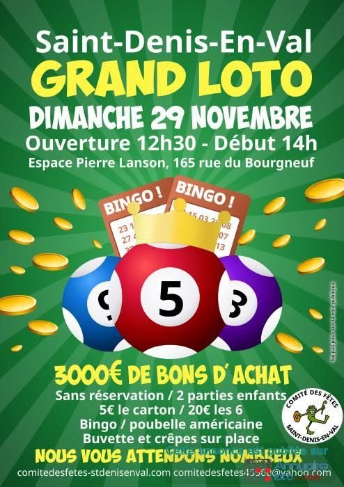 Affiche du loto Loto COMITÉ DES FÊTES SAINT-DENIS-EN-VAL à Saint-Denis-en-Val