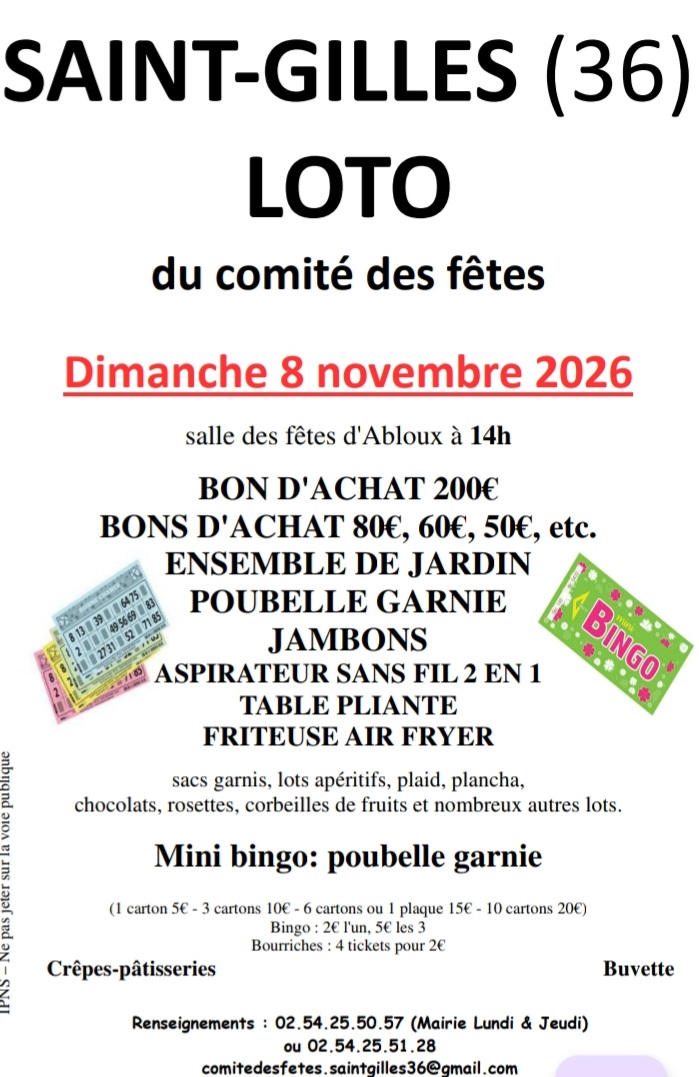 Affiche du loto Loto — Comité des fêtes — Saint-Gilles