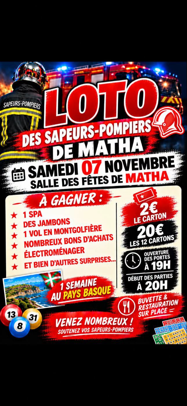 Affiche du loto LOTO DES SAPEURS-POMPIERS DE MATHA