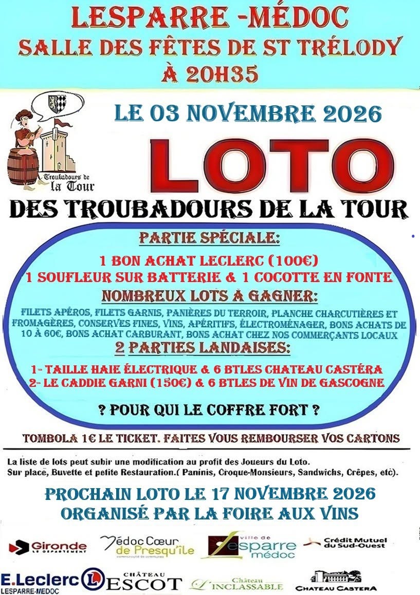 Affiche du loto LOTO DES TROUBADOURS DE LA TOUR