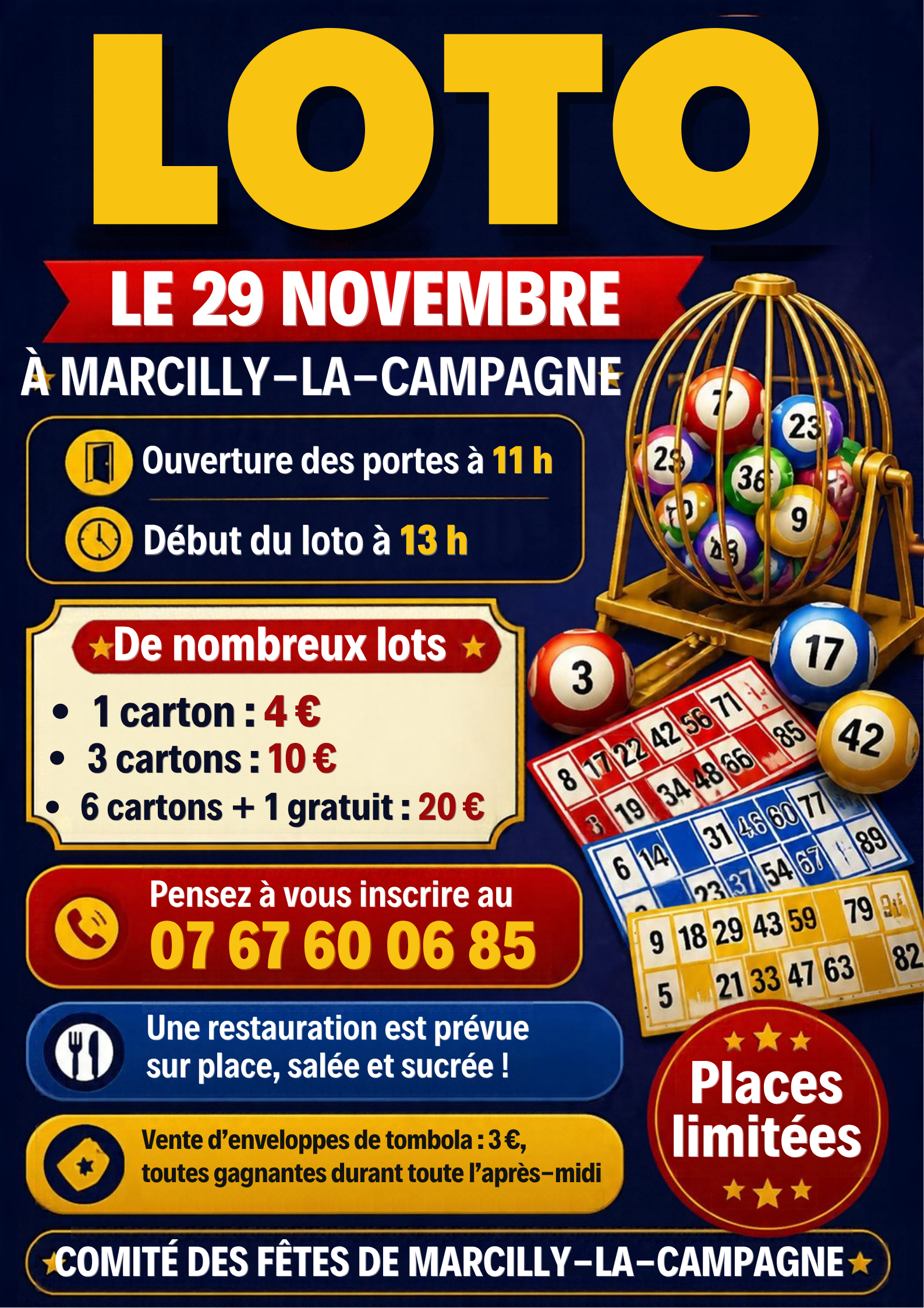 Affiche du loto Loto du Comité des fêtes de Marcilly-la-Campagne