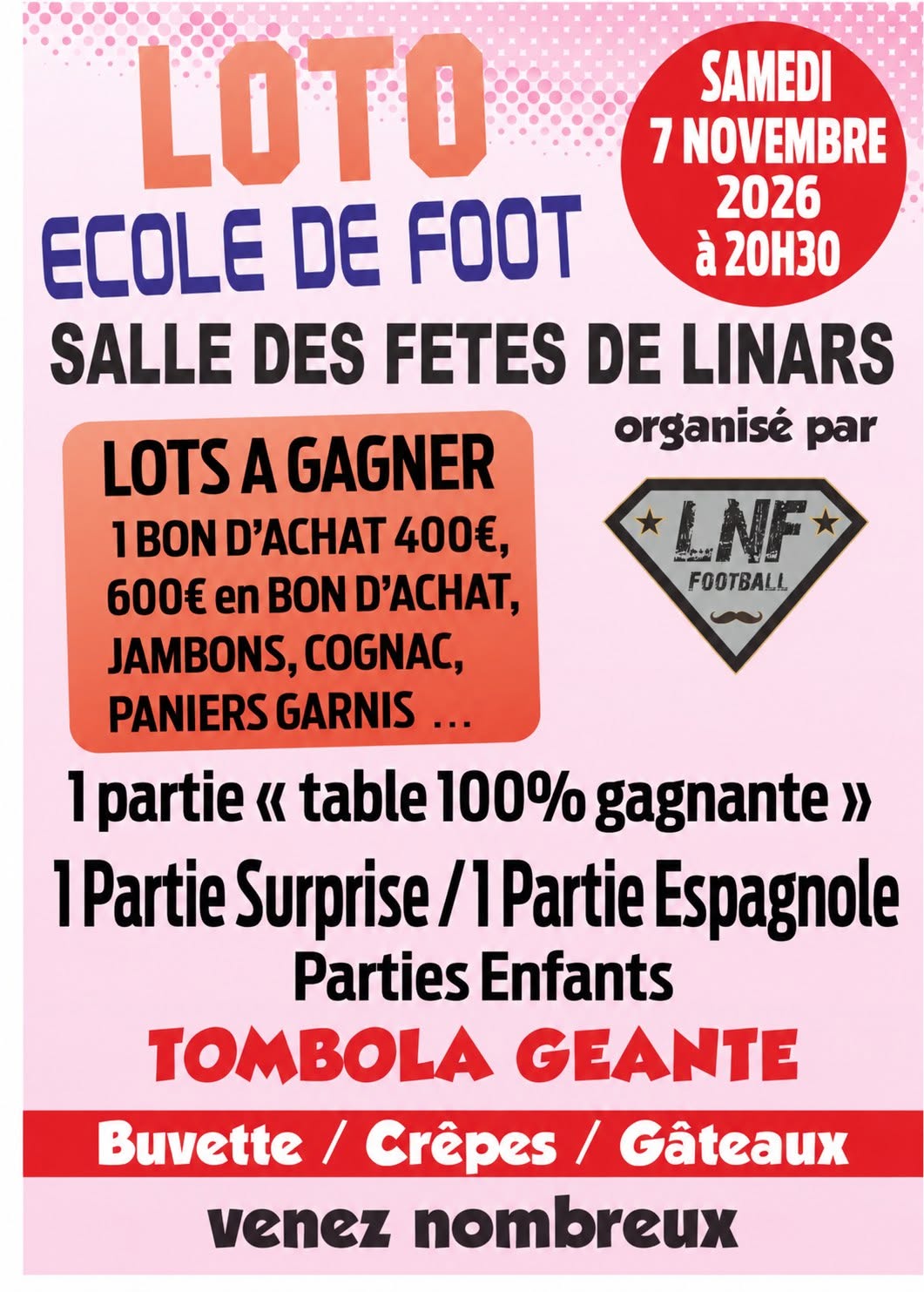 Affiche du loto Loto à Linars le samedi 7 novembre