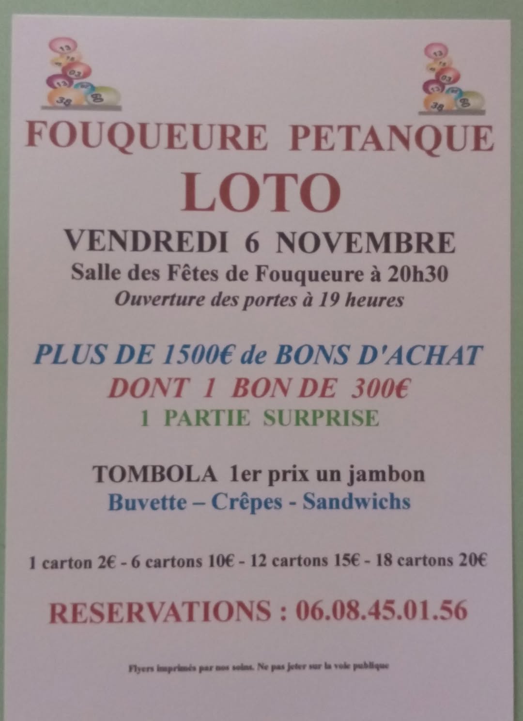 Affiche du loto Loto Fouqueure Petanque à Fouqueure