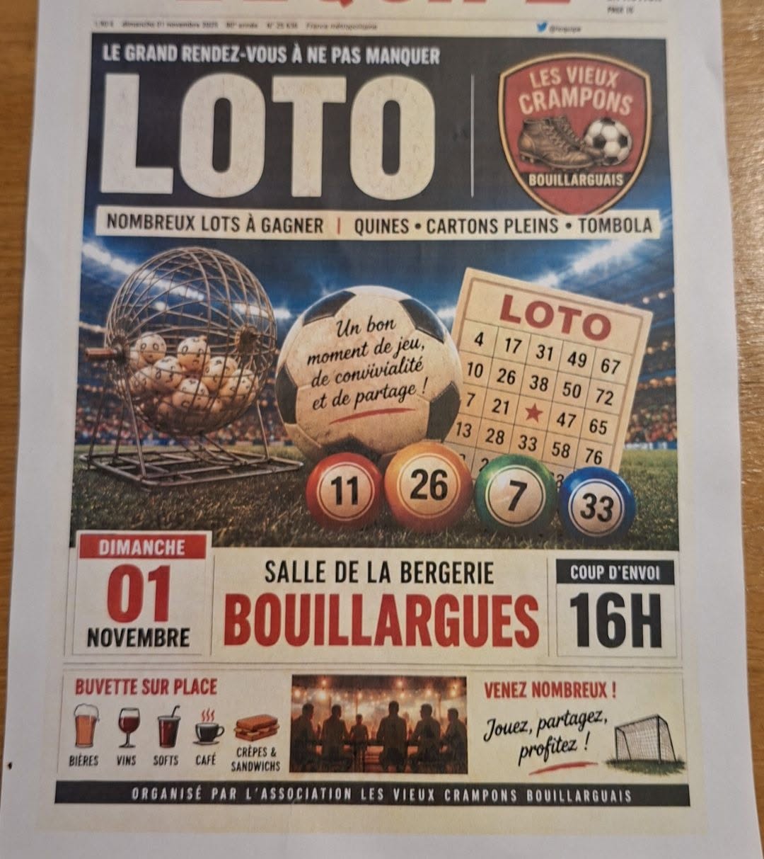 Affiche du loto Loto L'ASSOCIATION LES VIEUX CRAMPONS BOUILLARGUAIS à Bouillargues