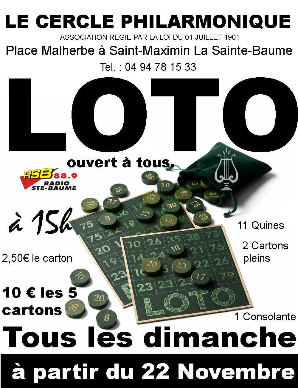 Affiche du loto Loto LE CERCLE PHILARMONIQUE à Saint-Maximin-la-Sainte-Baume