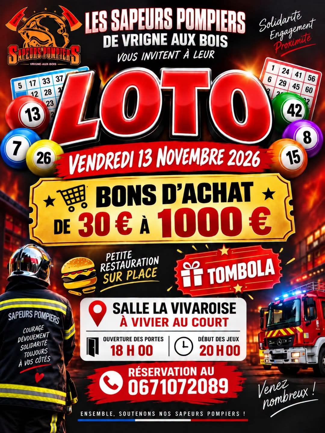 Affiche du loto Loto LES SAPEURS POMPIERS DE VRIGNE AUX BOIS à Vivier-au-Court