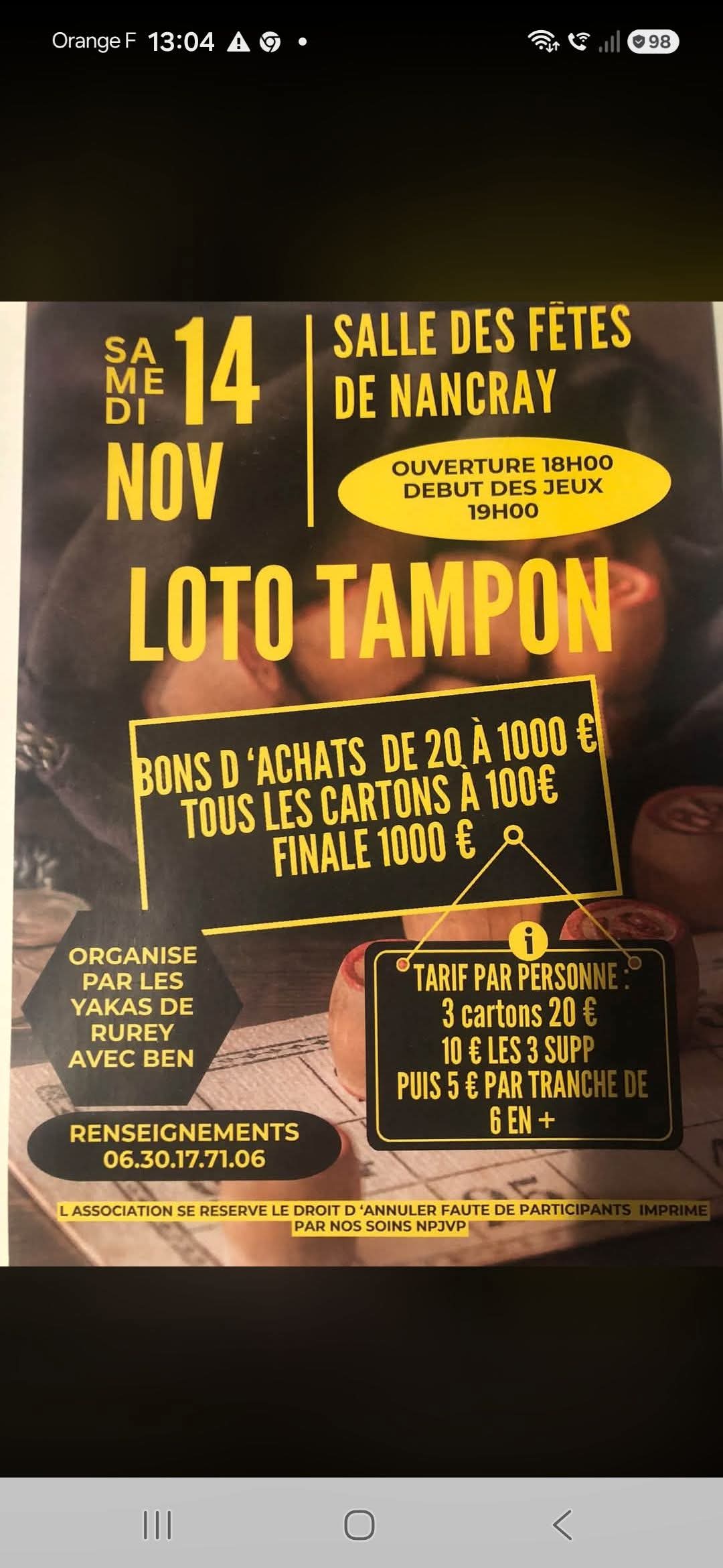 Affiche du loto Loto — Les yakas de rurey — Nancray