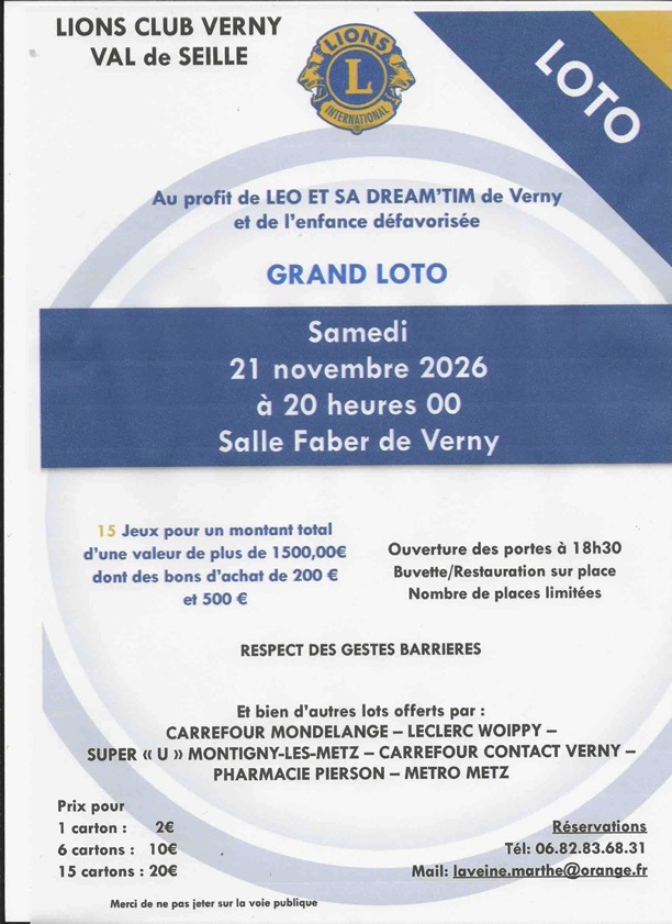Affiche du loto Loto — lions club verny val de seille — verny 57420
