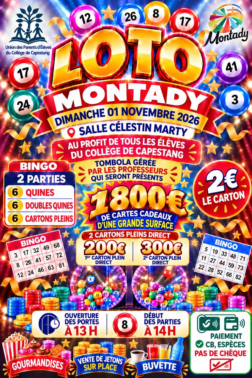 Affiche du loto Loto Union des Parents d'Élèves du Collège de Capestang à Montady