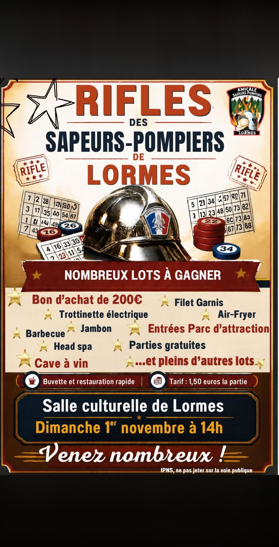 Affiche du loto Loto — Sapeurs pompiers — LORMES
