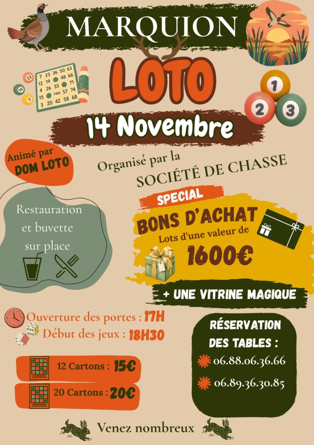 Affiche du loto Loto SOCIÉTÉ DE CHASSE à Marquion