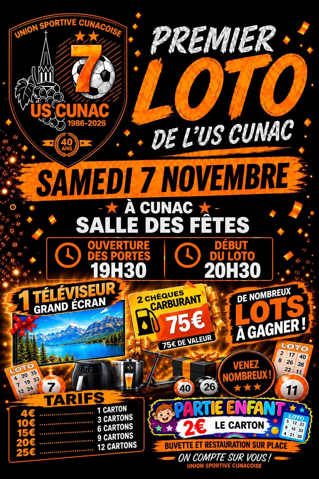 Affiche du loto PREMIER LOTO DE L'US CUNAC