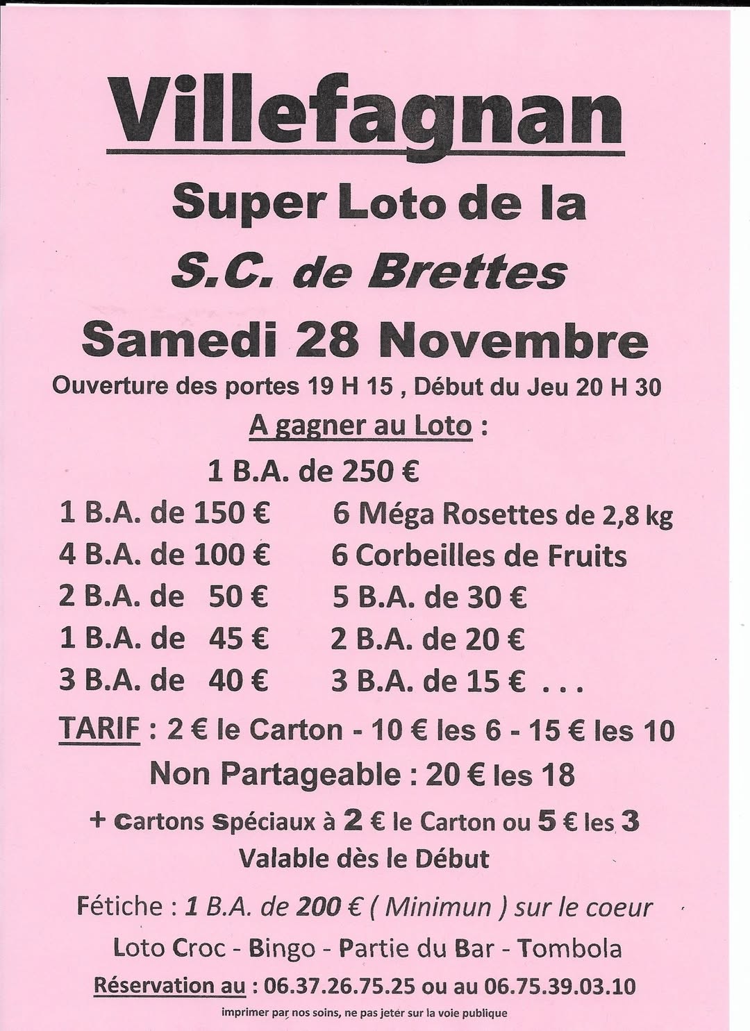 Affiche du loto Super Loto de la S.C. de Brettes