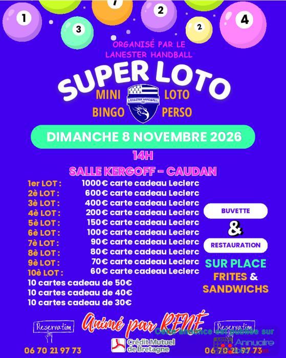 Affiche du loto SUPER LOTO - LOTO PERSO - mini BINGO animé par René, 4000€ de gain