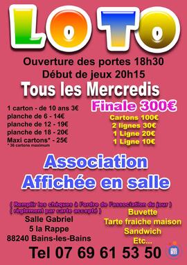 Affiche du loto Loto des associations à Bains-les-Bains
